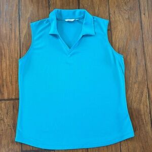 Lady Hagen Vibrant Blue Sleeveless Collared V-neck Performance Golf Tank Top